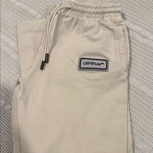 Like New Off-White Beige Sweatpants with Logo Patch